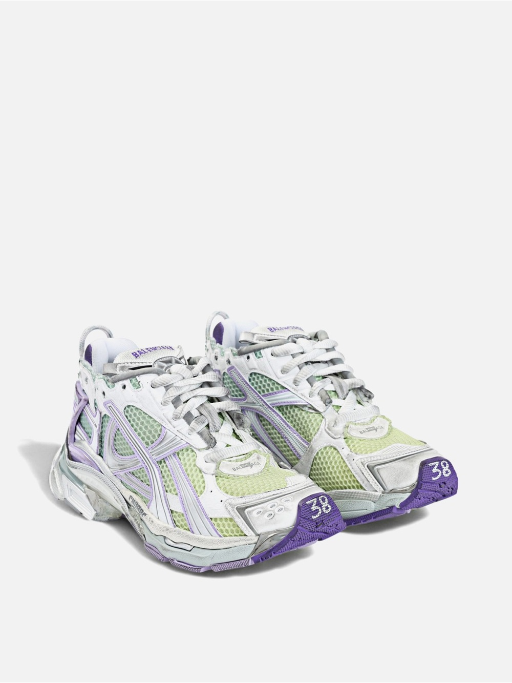 Balenciaga Women’s Trainer Sneakers in White, Purple & Lime SIZE 37